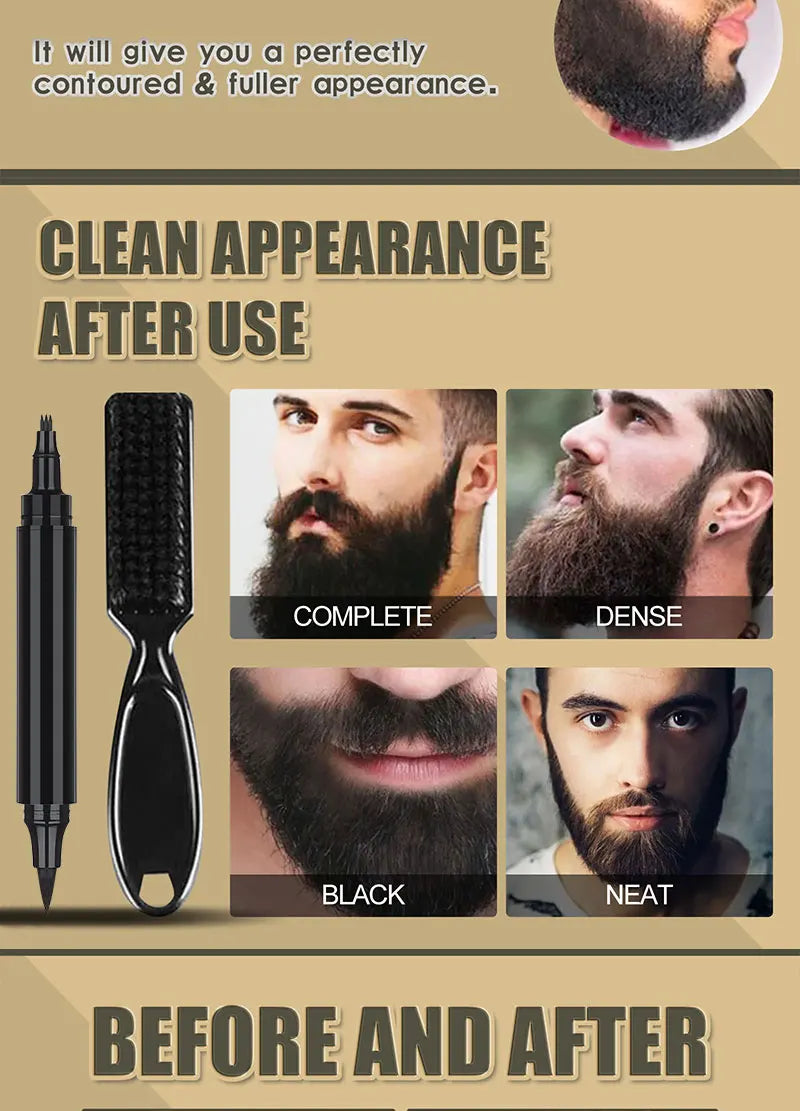 Waterproof Beard Filling Pen and Brush Set - 9