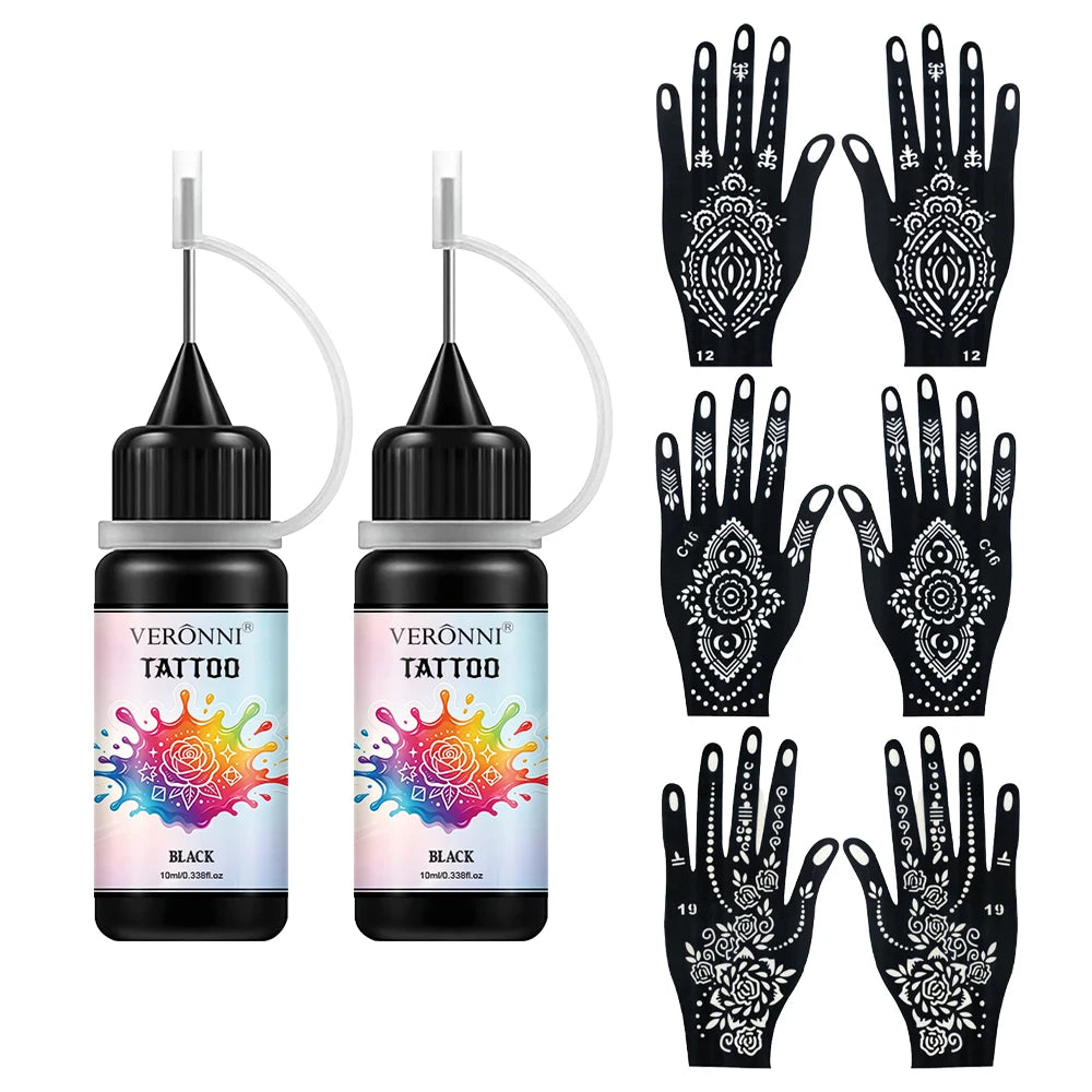 Temporary Tattoo Ink and Stencil Kit for Body Art - 19