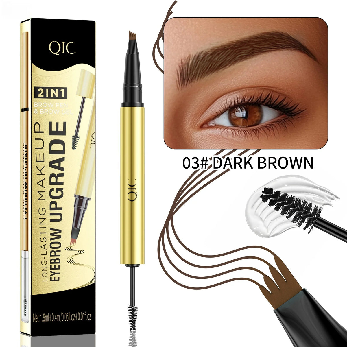 2-in-1 Waterproof Four-Tip Eyebrow Pencil and Styling Gel