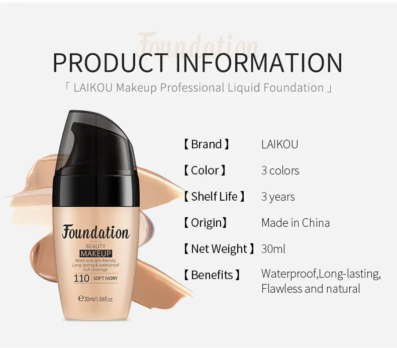 3-Tone Moisturizing Full Coverage Liquid Concealer Foundation