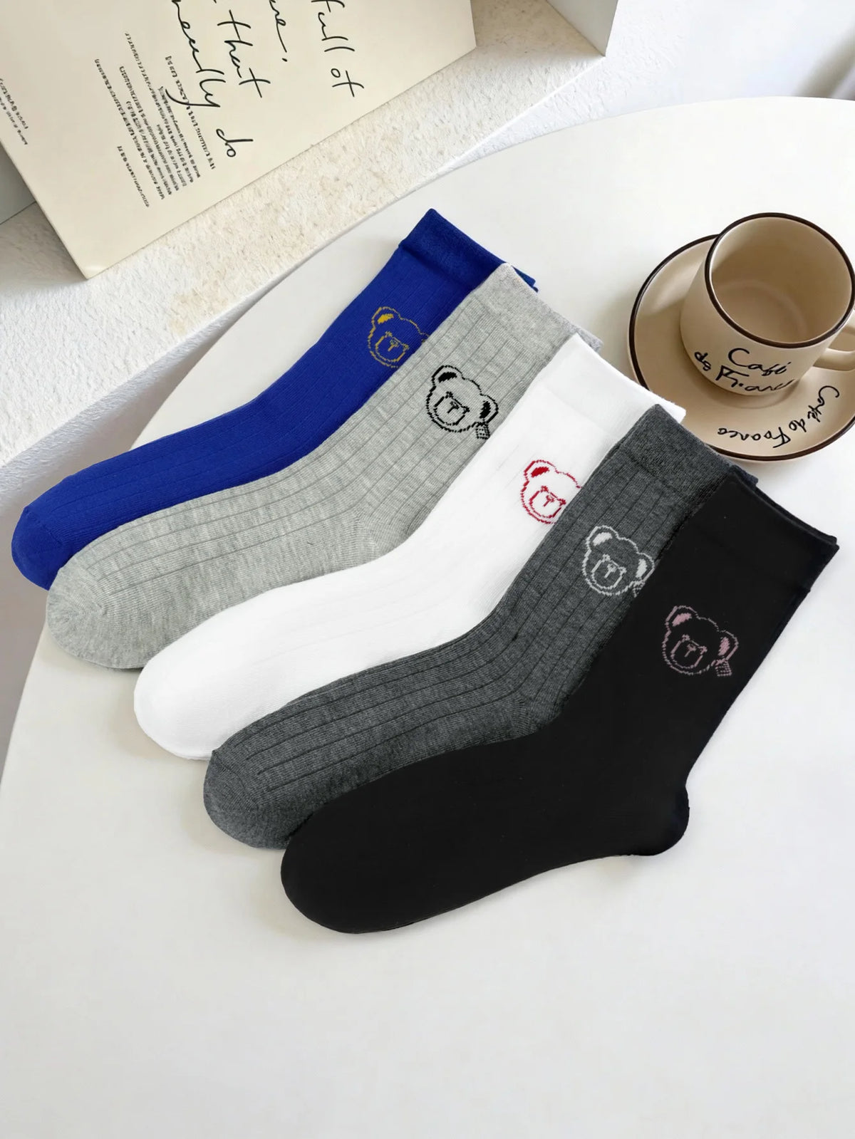 Creative Teddy Bear Embroidered Crew Socks