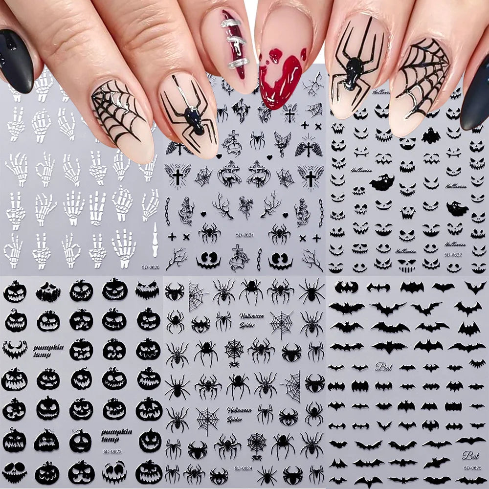 5D Halloween Spider Nail Art Stickers for Spooky Manicures