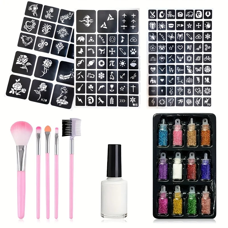 12-Color Temporary Glitter Tattoo and Body Art Kit