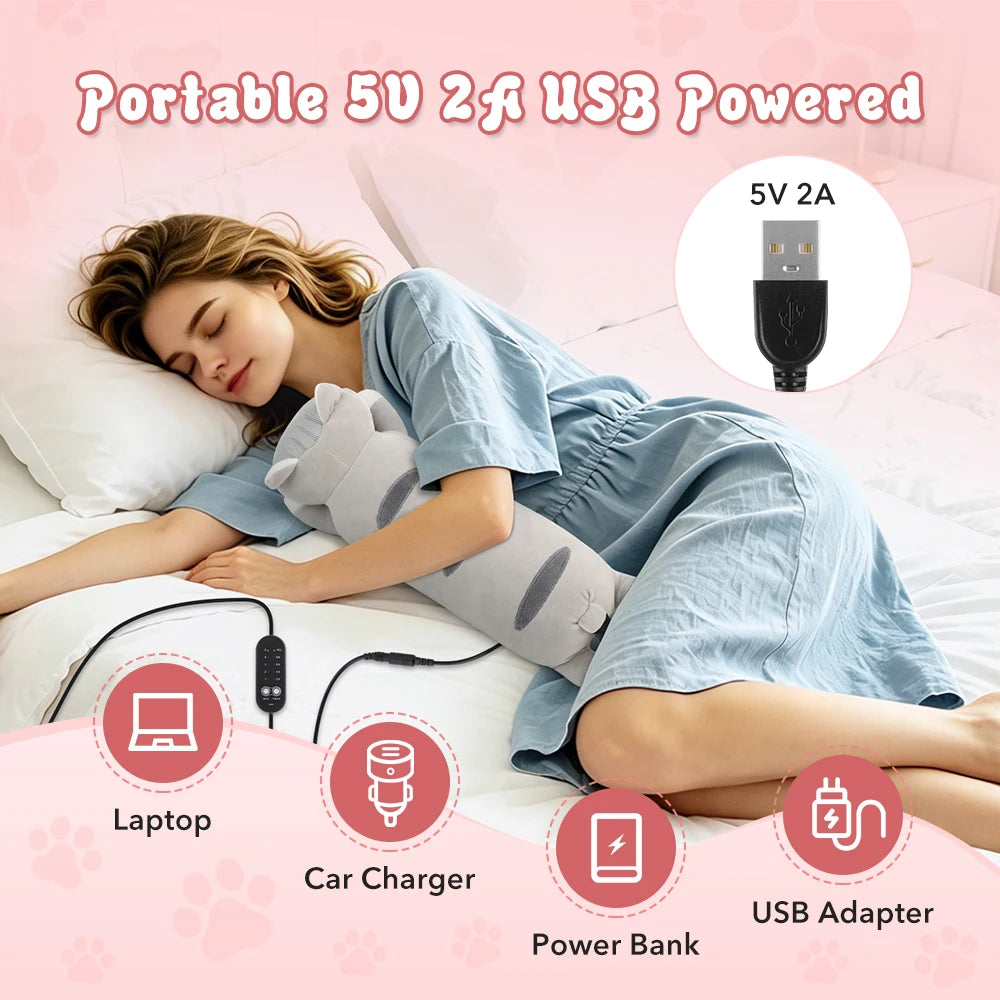 USB Heated Cat Plush Pillow for Period Cramps and Back Pain - 5