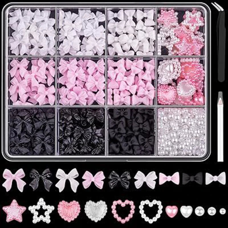 3D Bow and Flower Nail Art Decoration Set