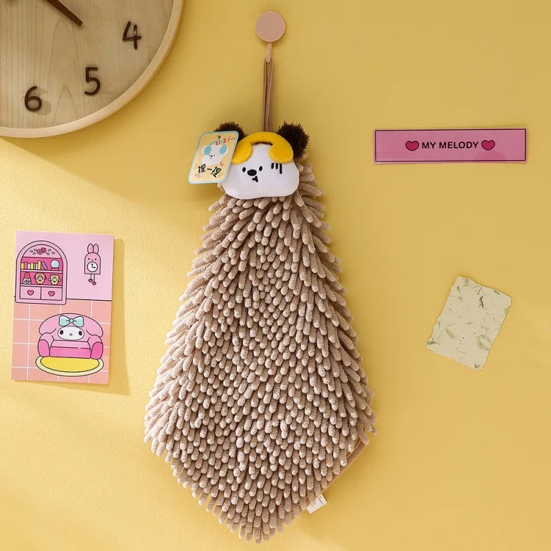 Cute Cartoon Chenille Hanging Hand Towel for Kitchen and Bathroom
