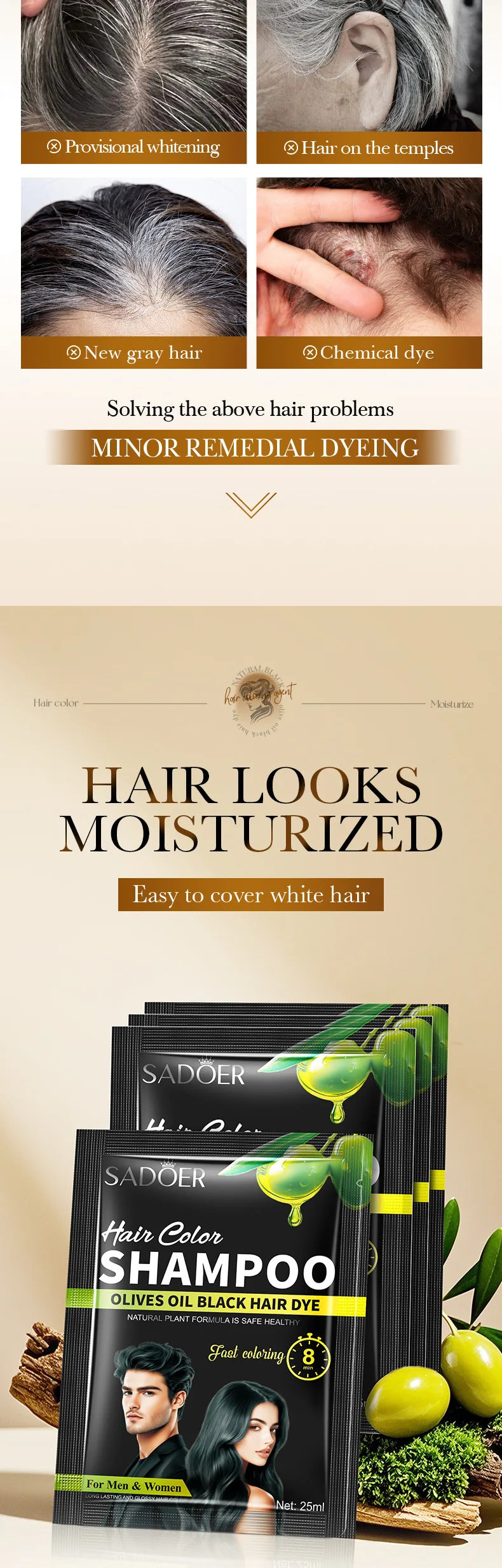 Instant Black Hair Dye Shampoo for Gray Hair Coverage