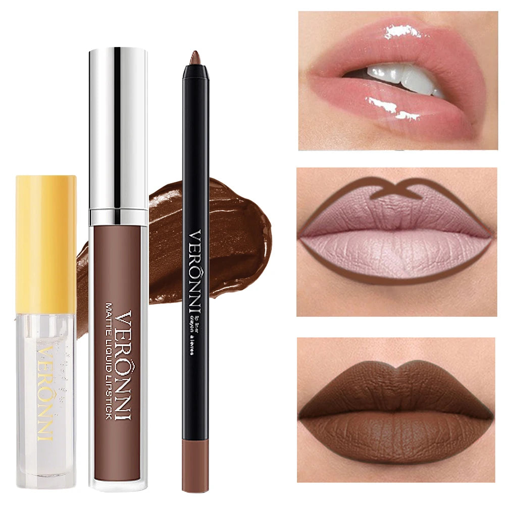 3-Piece Waterproof Matte Lip Makeup Set