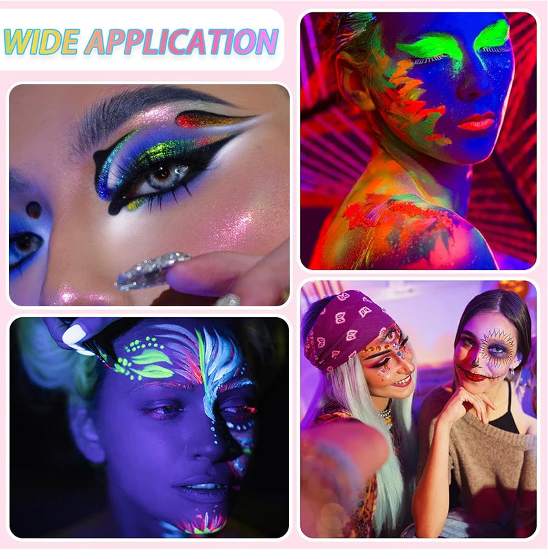 10-Color Neon UV Glow-in-the-Dark Face and Eye Makeup Palette