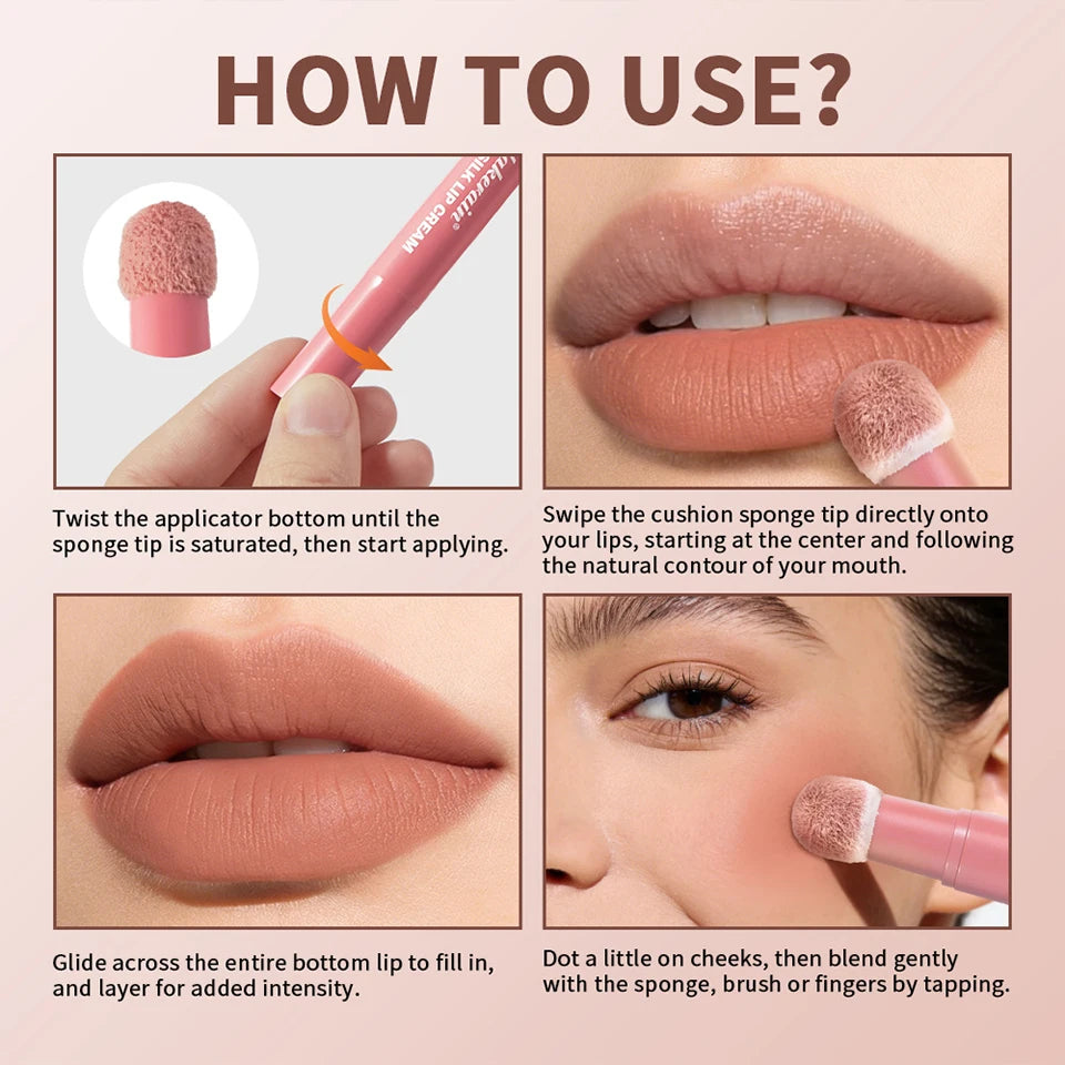 2-in-1 Velvet Lip Cream and Cheek Blush with Cushion Applicator