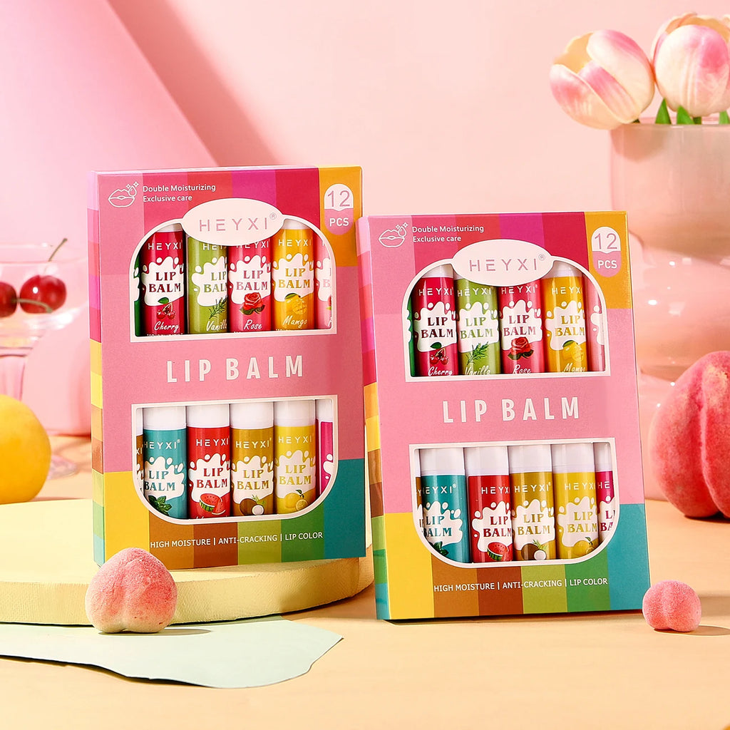 12-Piece Fruity Moisturizing Lip Balm Set for Dry Lips