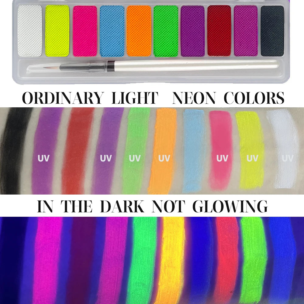 10-Color UV Glow Face and Body Paint Palette - 4