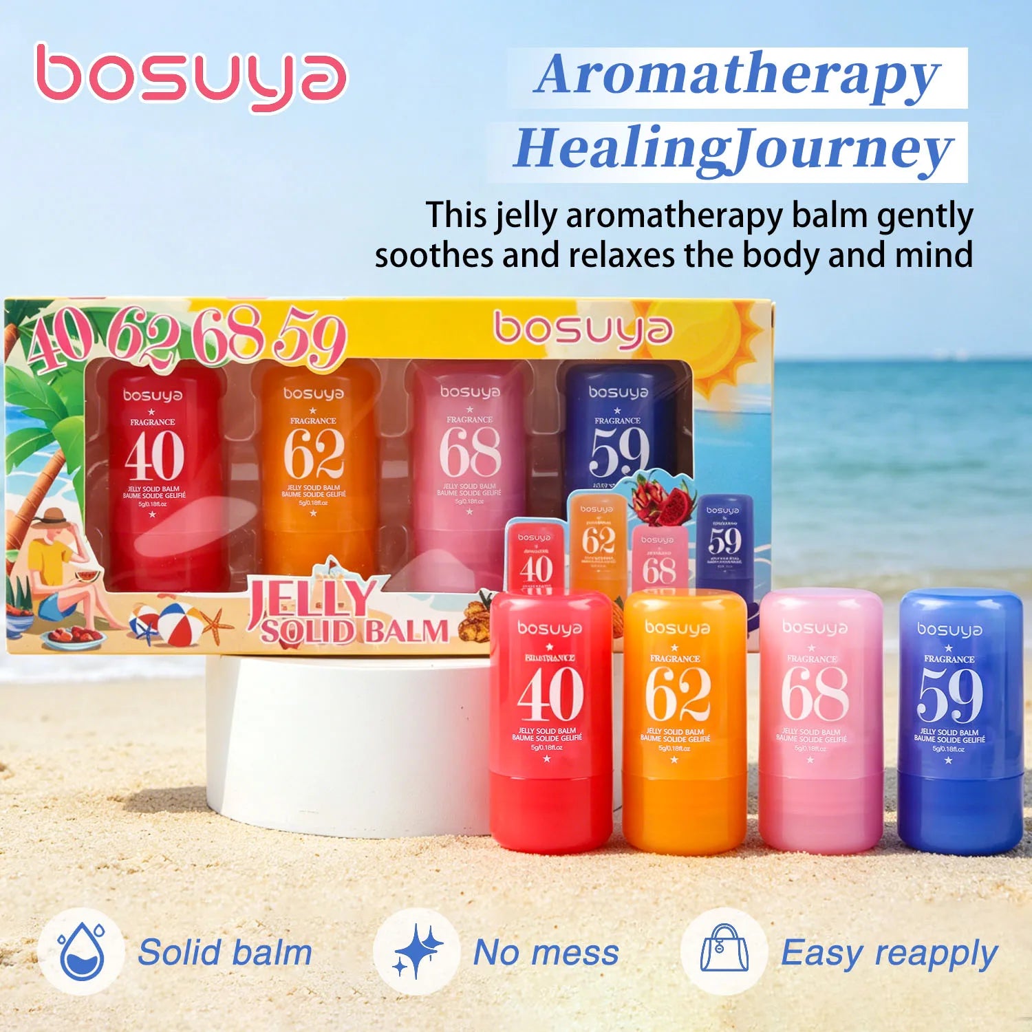 4-Pack Portable Jelly Solid Fragrance Perfume Stick Set - 12