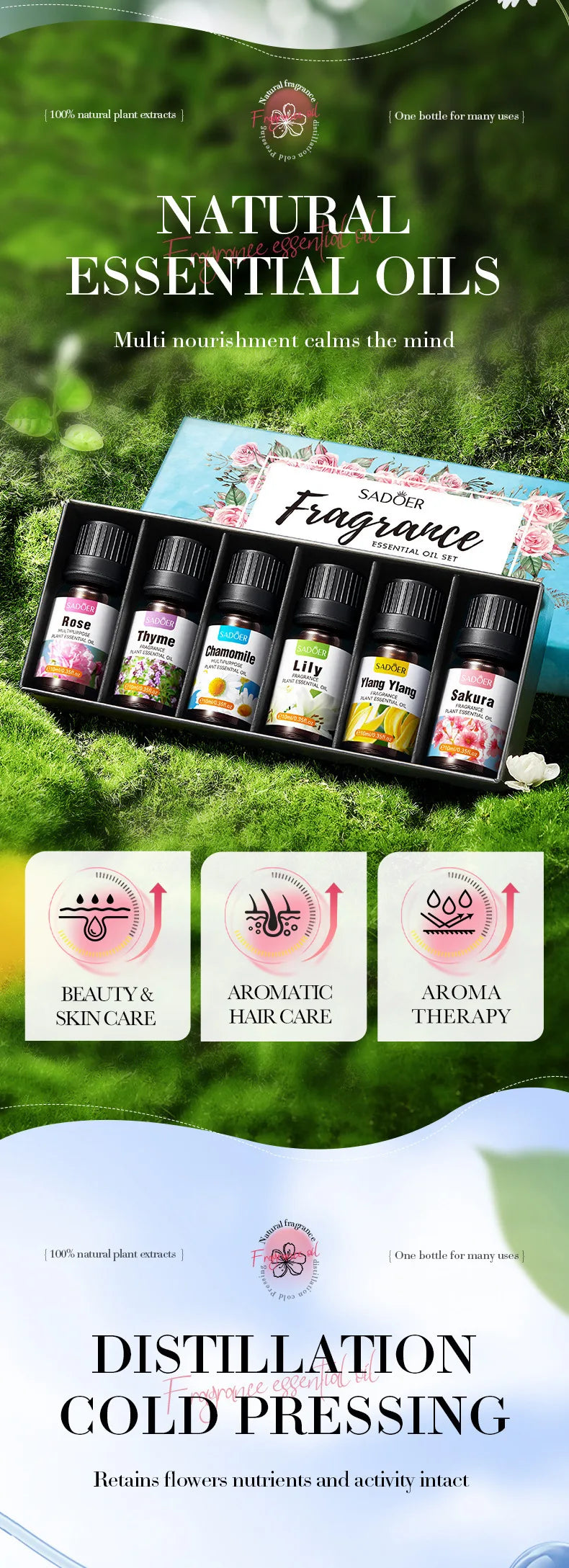 6-Piece Aromatic Essential Oil Set for Relaxation and Body Care