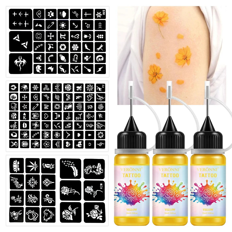 Temporary Tattoo Ink Kit with Stencils for DIY Body Art