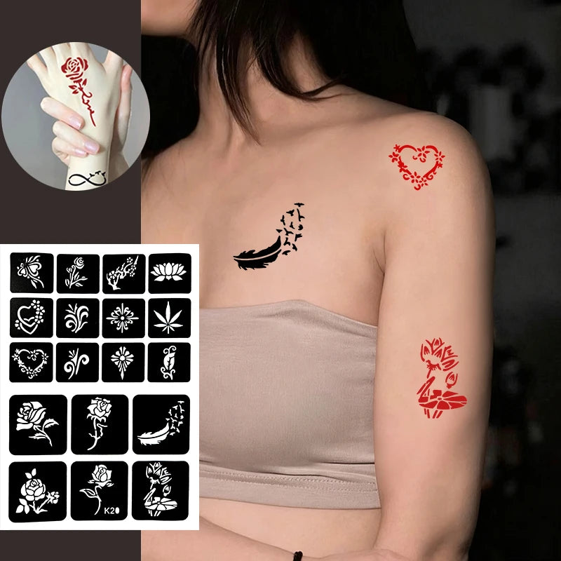 Temporary Tattoo Gel Kit with Stencil Templates for Body Art