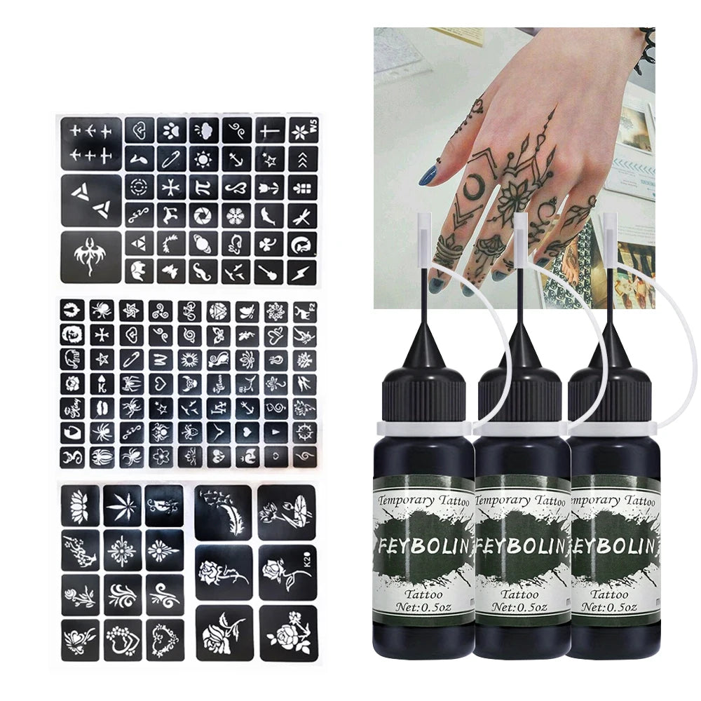 Long-Lasting Temporary Tattoo Ink Kit with Stencils