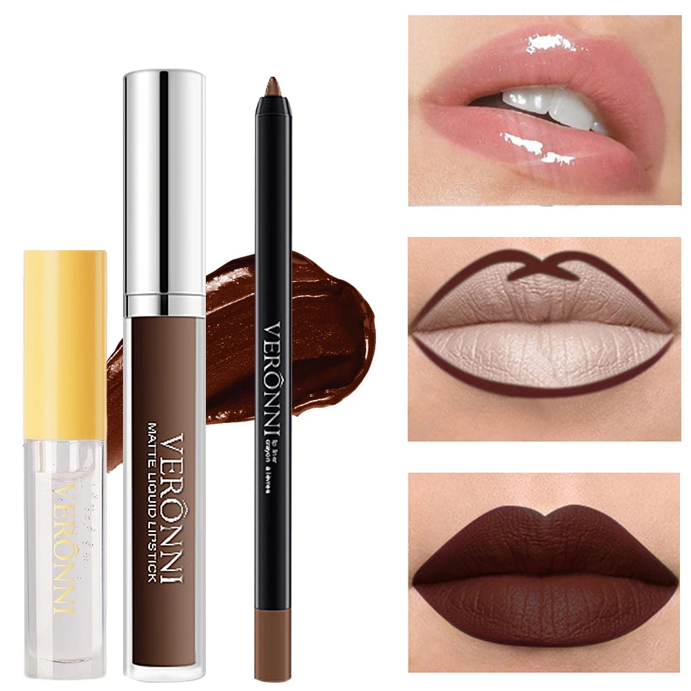 3-Piece Waterproof Matte Lip Makeup Set