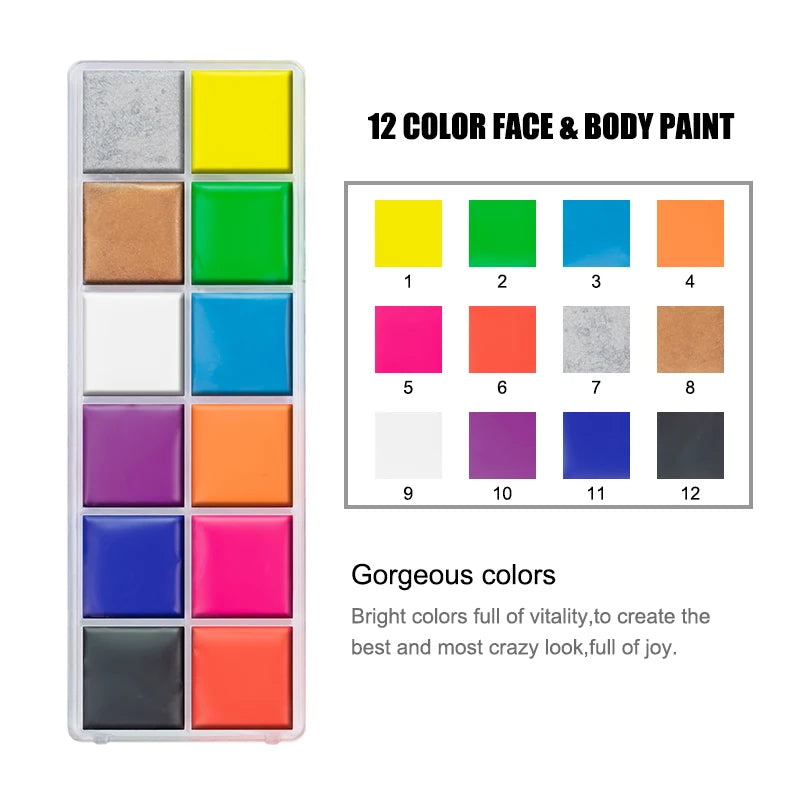 12-Color UV Luminous Face and Body Paint Palette