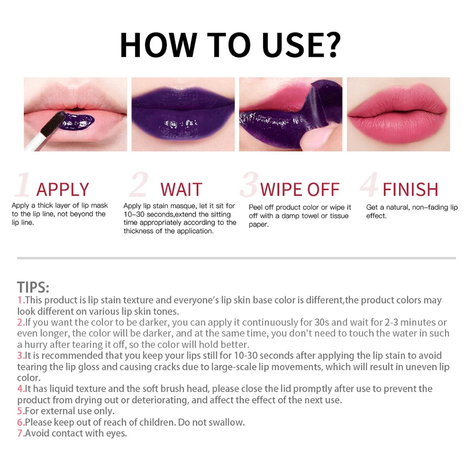 Waterproof Peel-Off Lip Stain for Long-Lasting Color