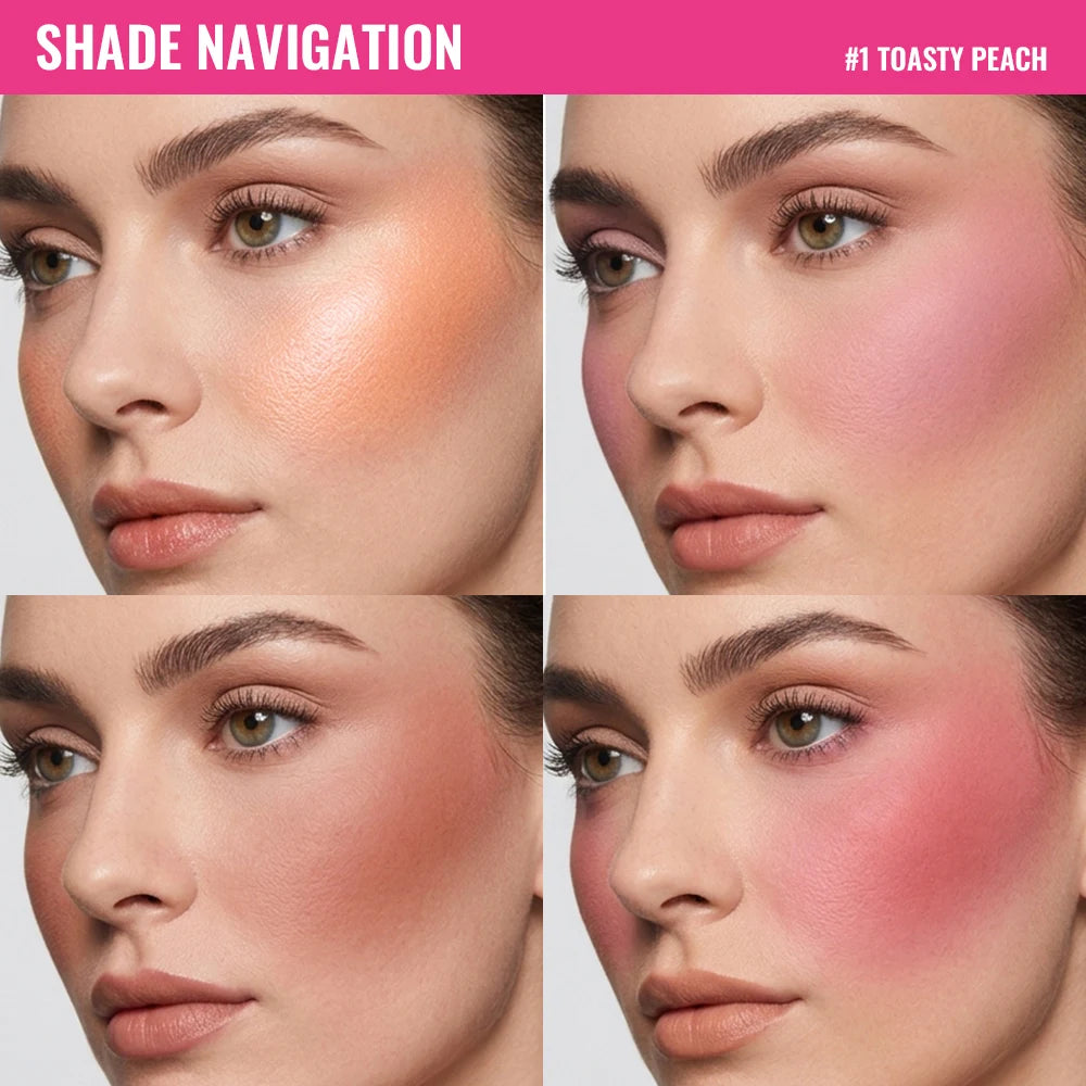 4-Color Matte Blush Palette with Soft Makeup Brush