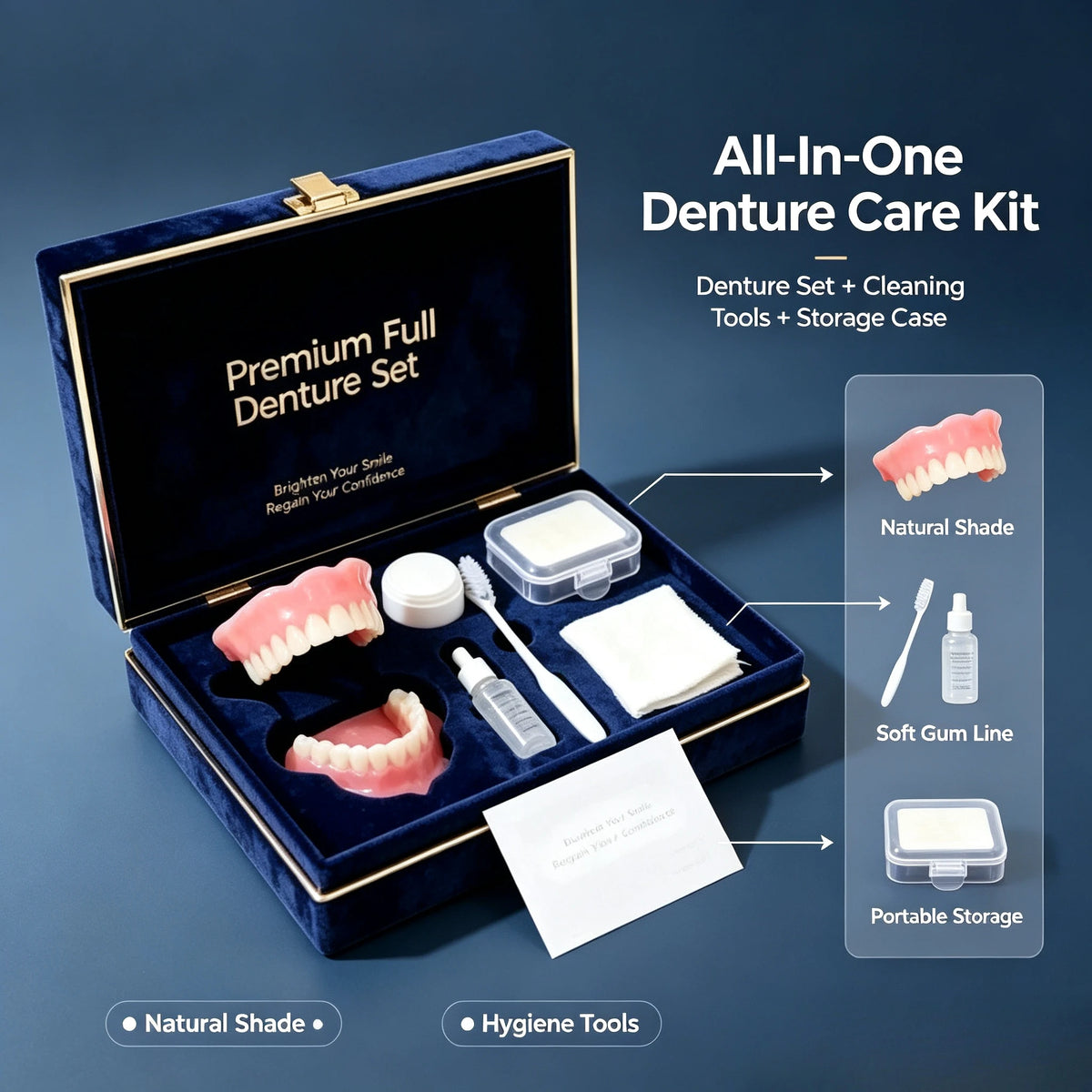 Comfortable Full Mouth Denture and Cleaning Care Kit