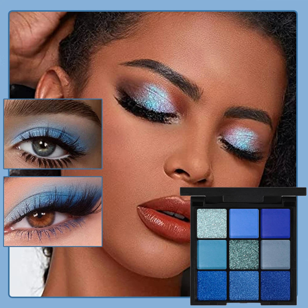 9-Color Blue Eyeshadow Palette for Festivals and Parties