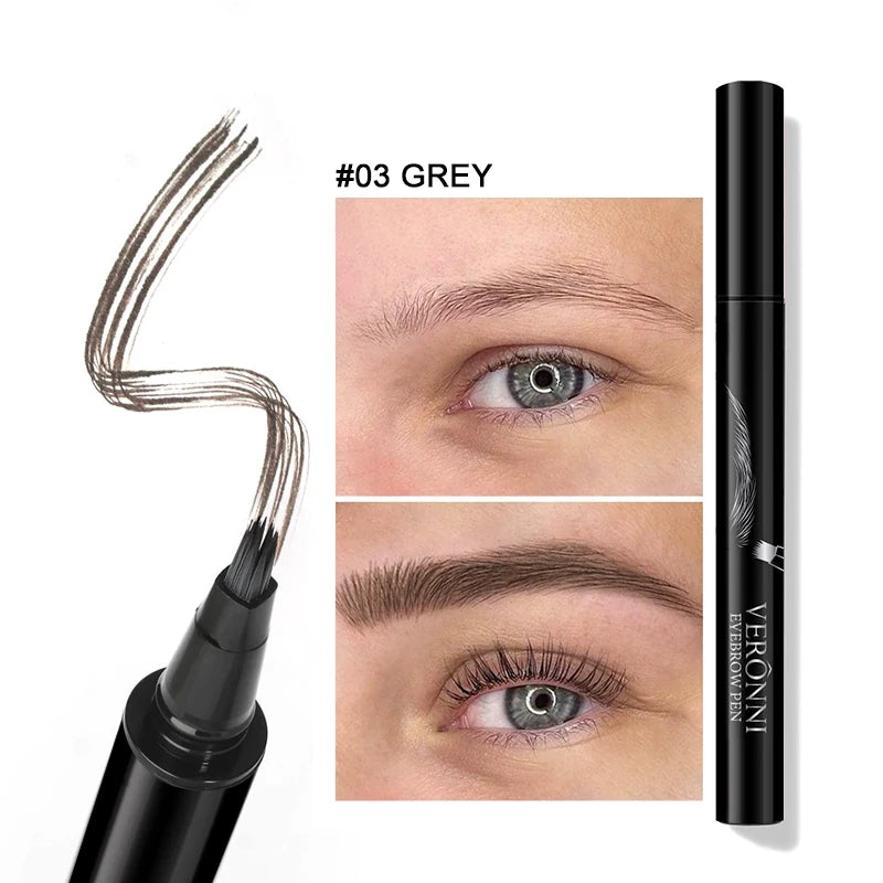 Waterproof 4-Tip Liquid Eyebrow Pen for Natural Brows