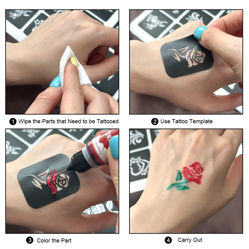 Long-Lasting Temporary Tattoo Ink Kit with Stencils