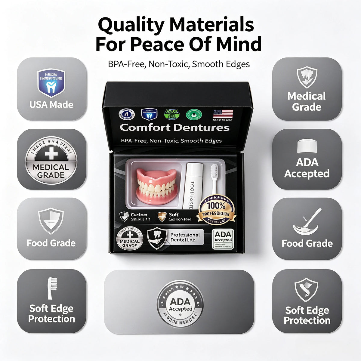 Instant Comfort Moldable Denture Set for Natural Smile