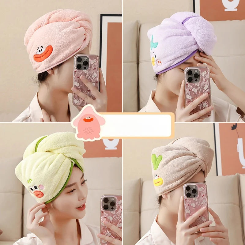 Cute Cartoon Quick-Dry Hair Towel Wrap for Women