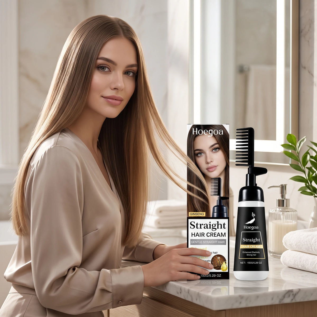 One-Step Protein Hair Straightening Cream with Built-In Comb