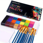 20-Color Professional Face and Body Paint Palette with Brushes