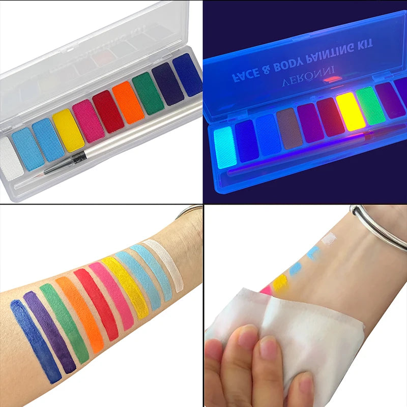 10-Color Neon UV Glow Face and Body Paint Palette - 12