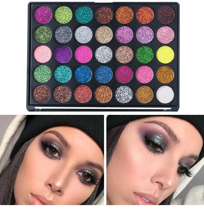 35-Color Professional Shimmer & Glitter Eyeshadow Palette - 15