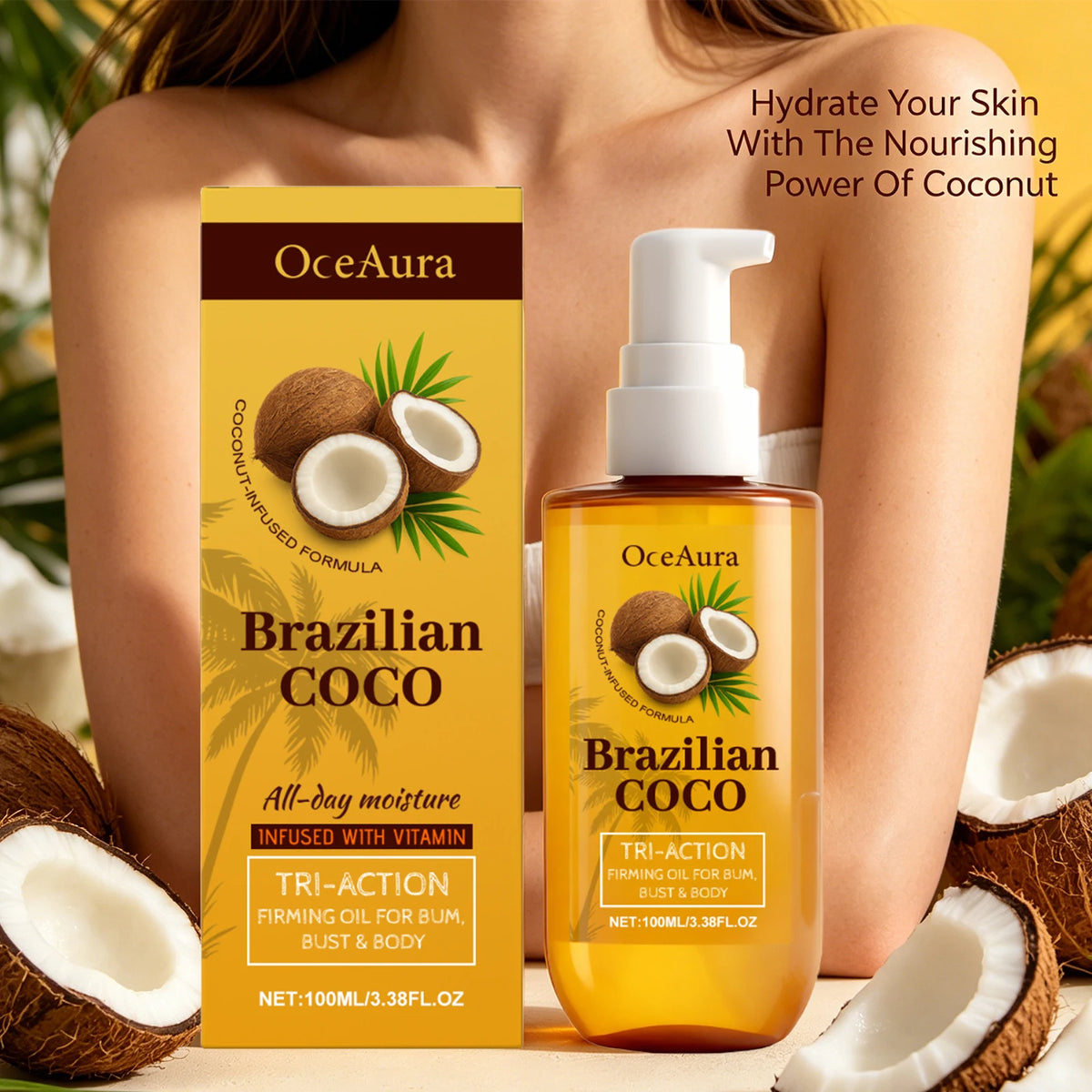 Coconut Body Firming Oil for Skin Hydration and Elasticity
