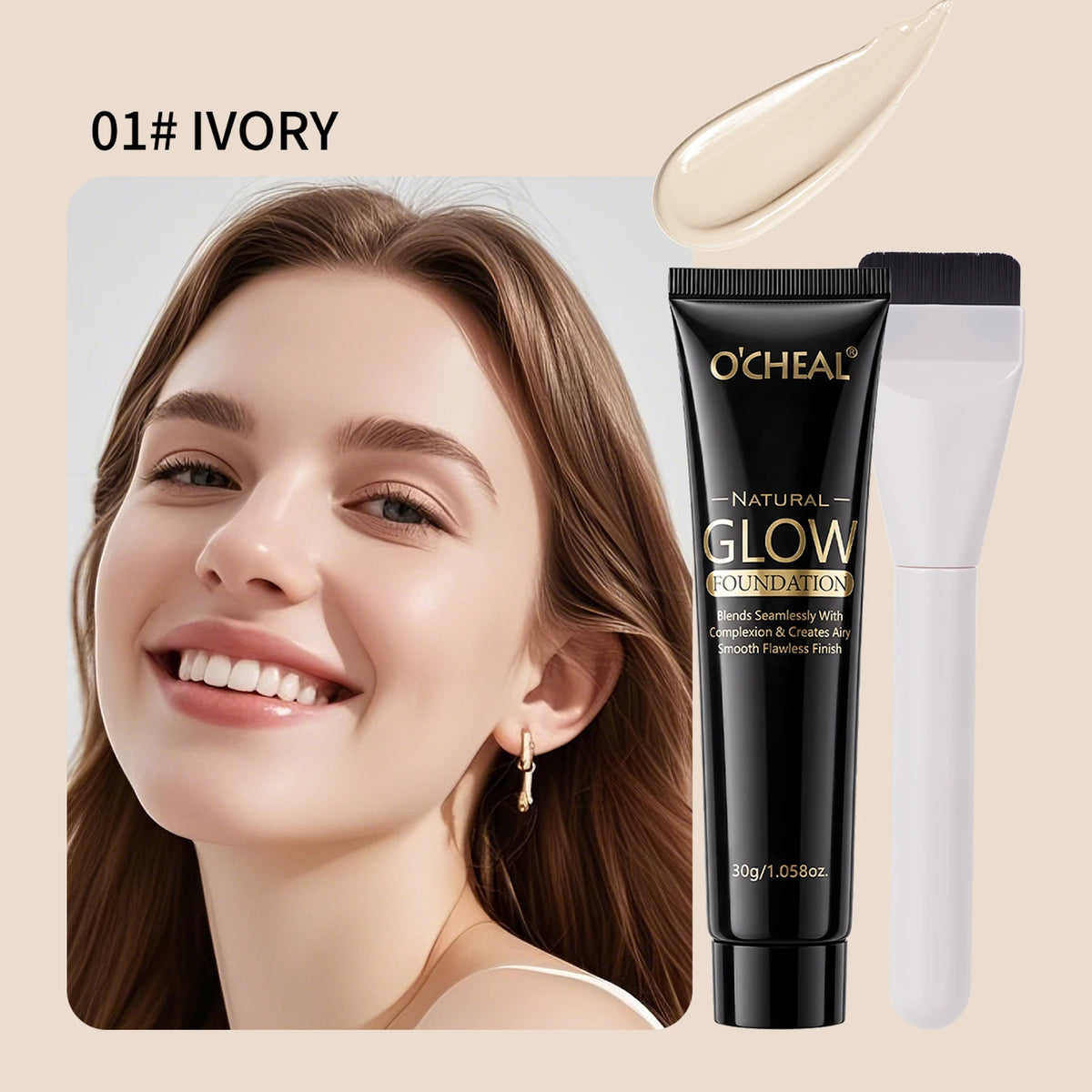 Waterproof Natural Glow Liquid Foundation with Brush