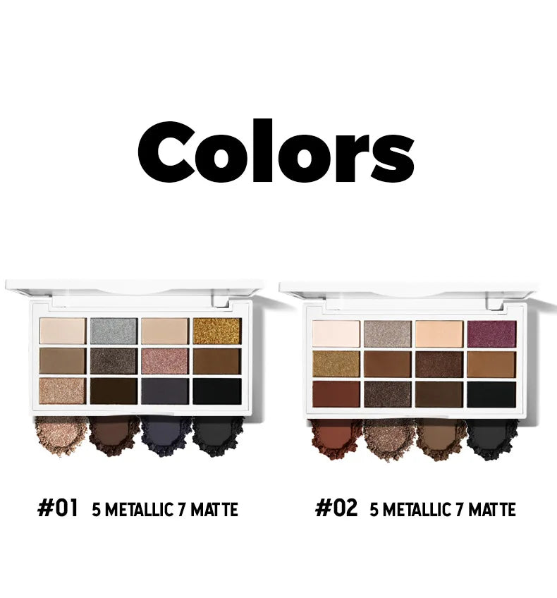 12-Color Neutral Eyeshadow Palette for Smoky and Party Looks