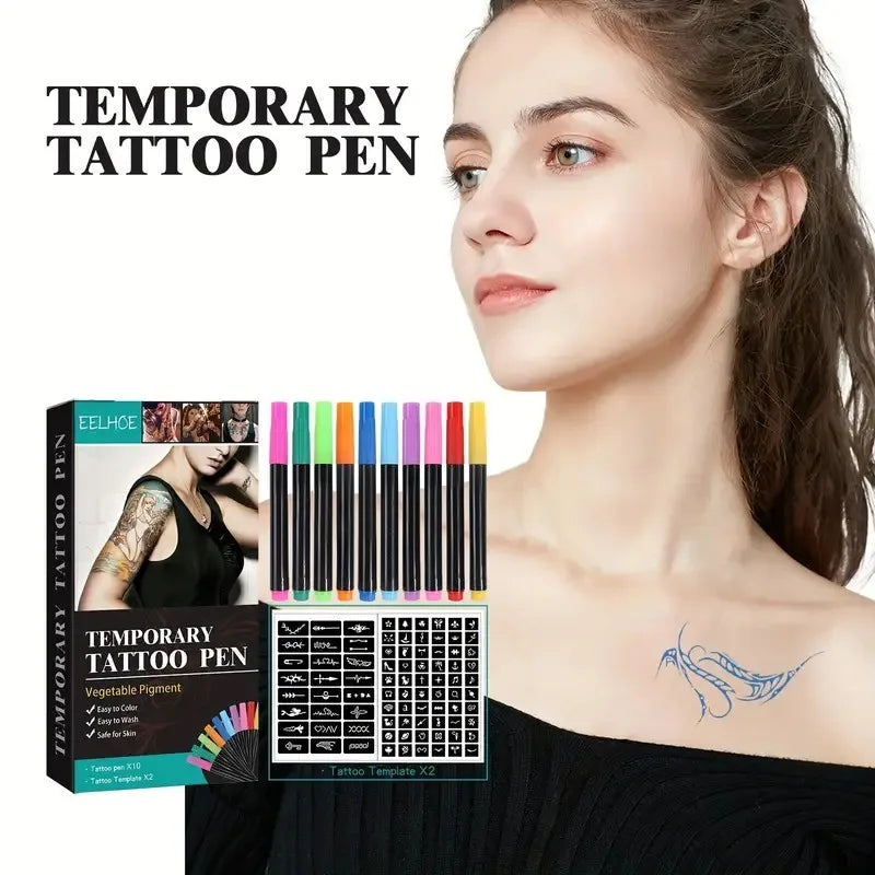 Temporary Tattoo Marker Pen Set with Stencils
