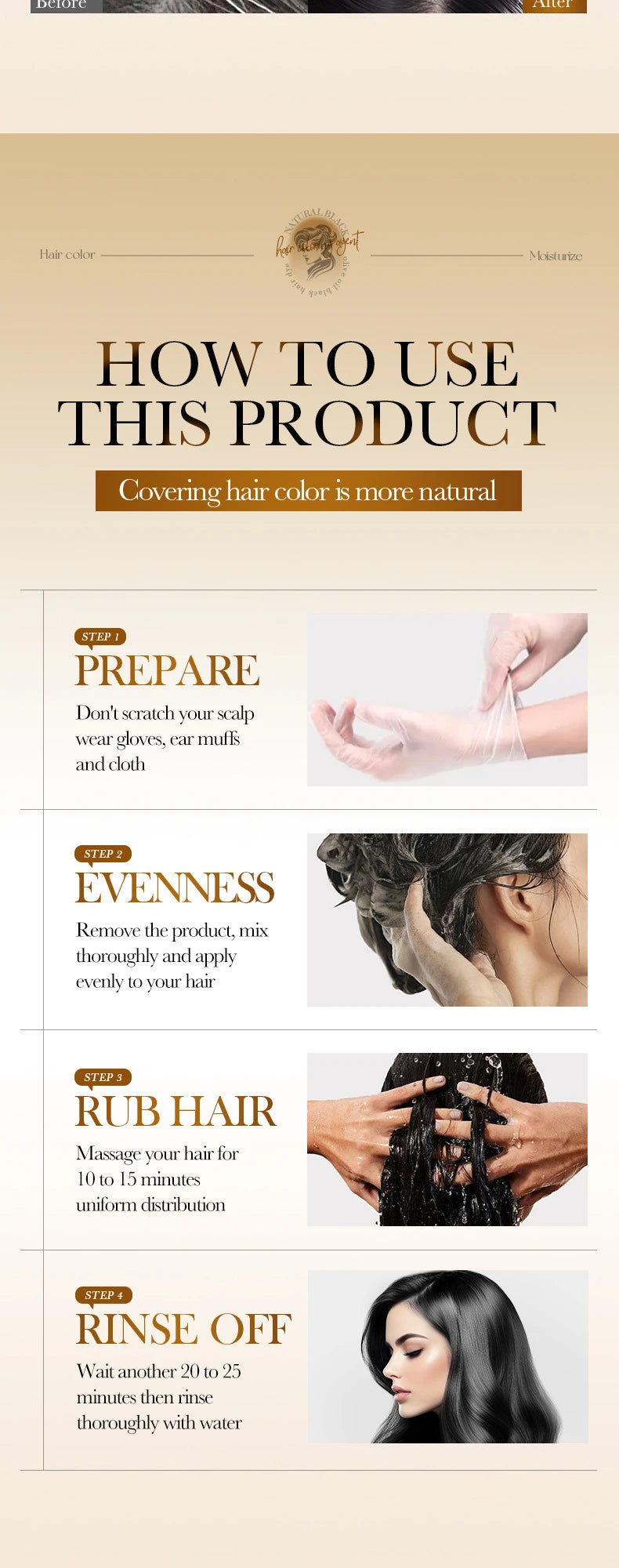 Instant Black Hair Dye Shampoo for Gray Hair Coverage