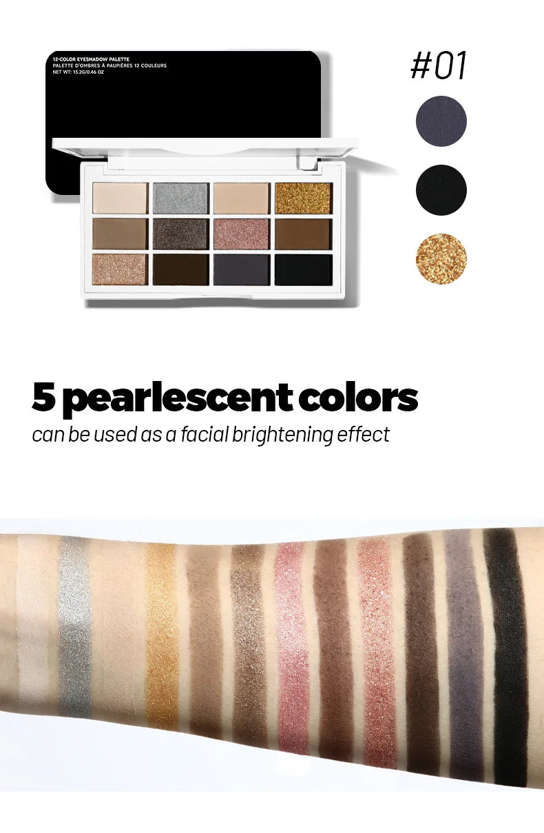 12-Color Neutral Eyeshadow Palette for Smoky and Party Looks