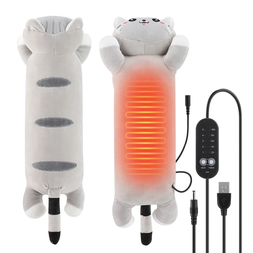 USB Heated Cat Plush Pillow for Period Cramps and Back Pain - 1