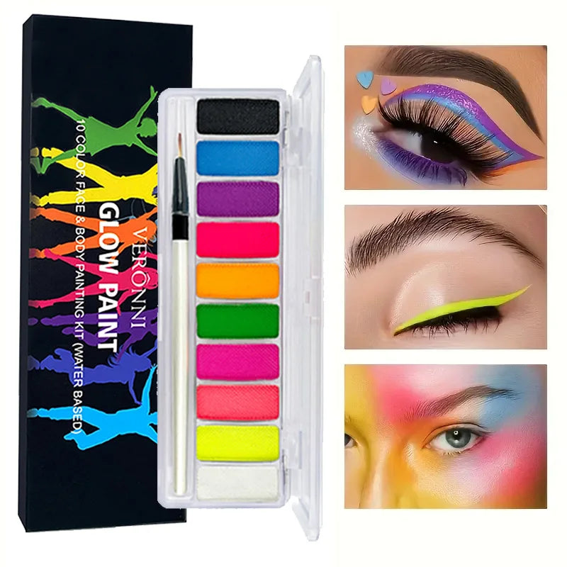 10-Color UV Glow Face and Body Paint Palette - 1