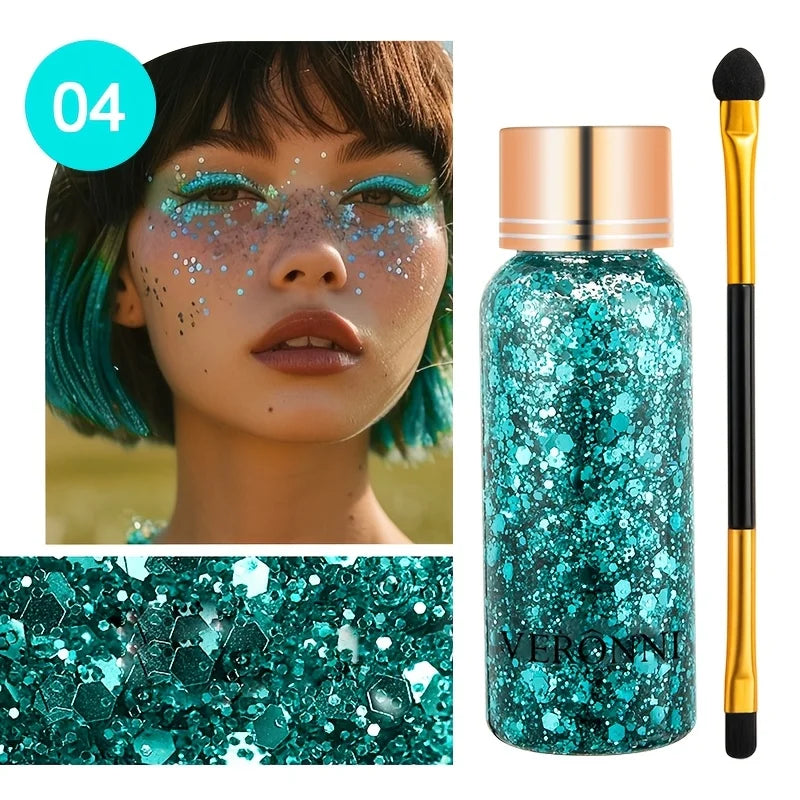 Face and Body Glitter Makeup Set with Application Brush