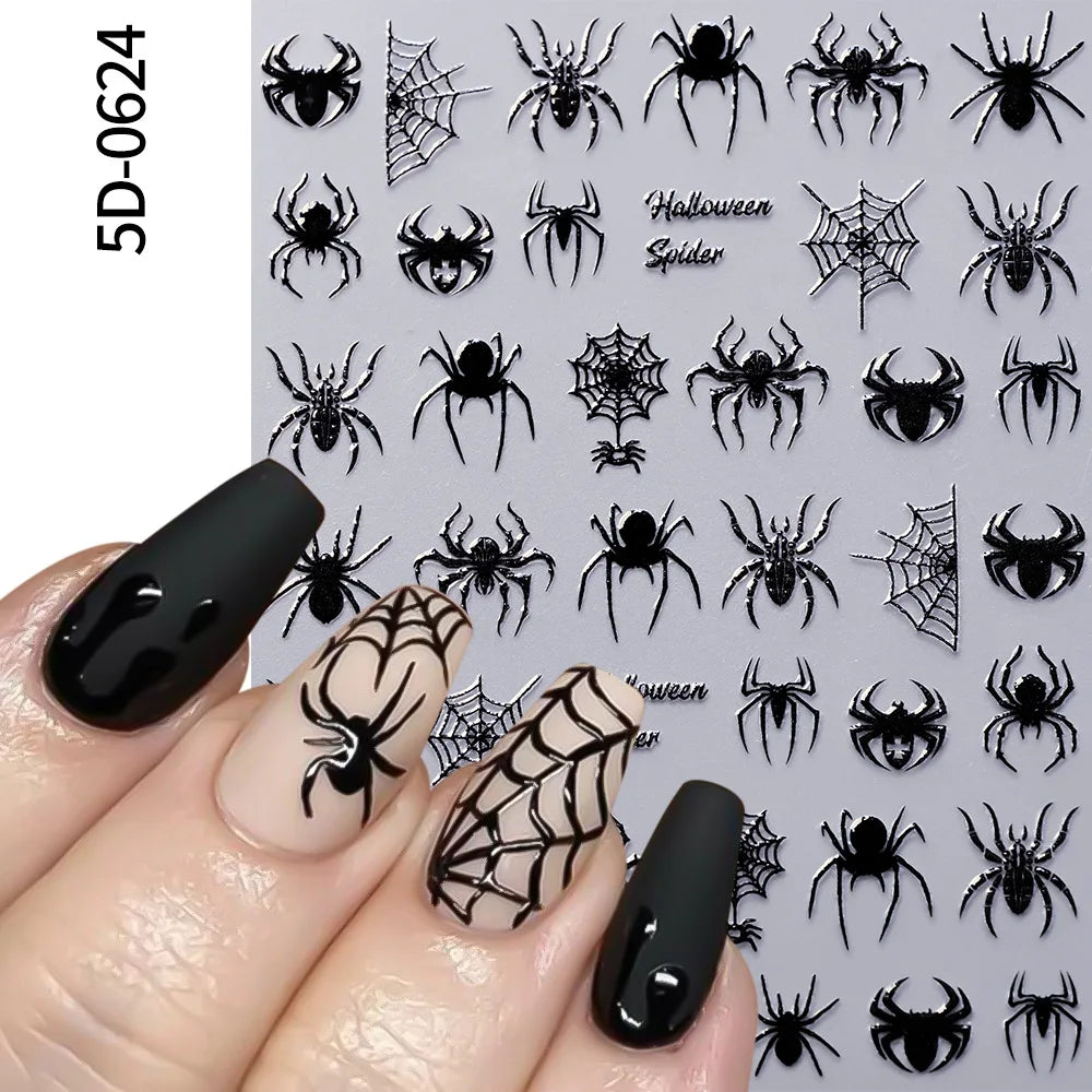 5D Halloween Spider Nail Art Stickers for Spooky Manicures