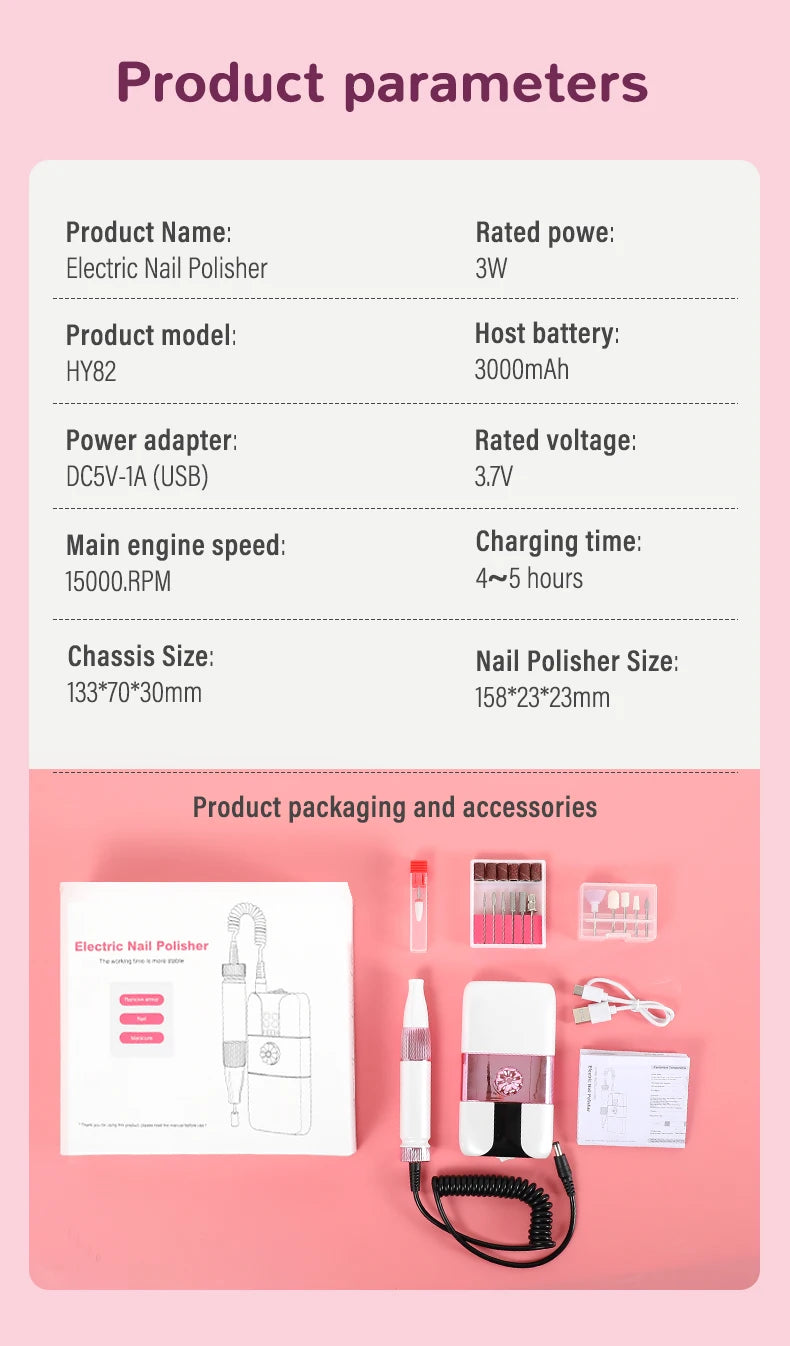 Professional Rechargeable Electric Nail Drill File Kit - 16