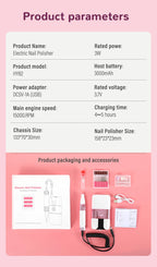 Professional Rechargeable Electric Nail Drill File Kit