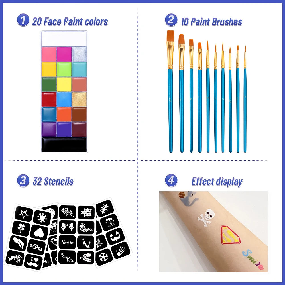 20-Color Professional Face and Body Paint Palette