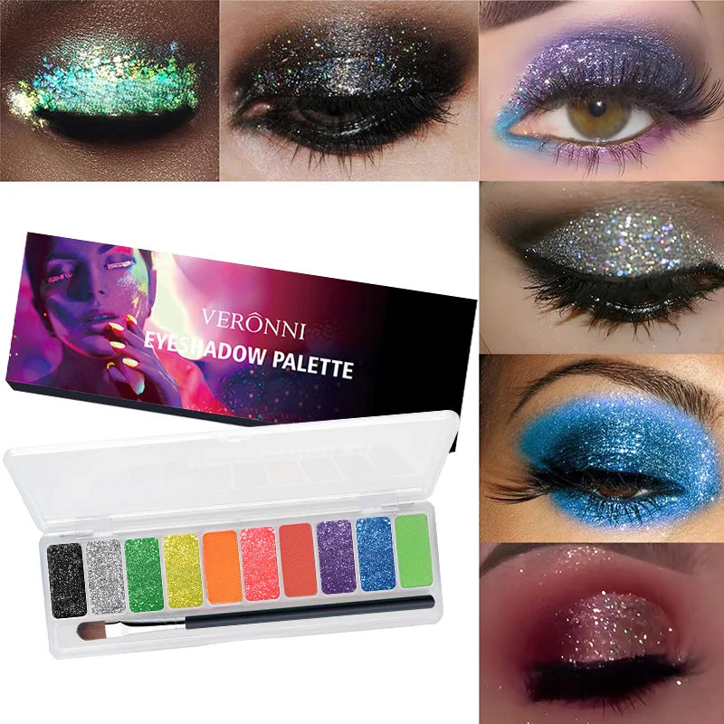 10-Color Neon UV Glow-in-the-Dark Face and Eye Makeup Palette