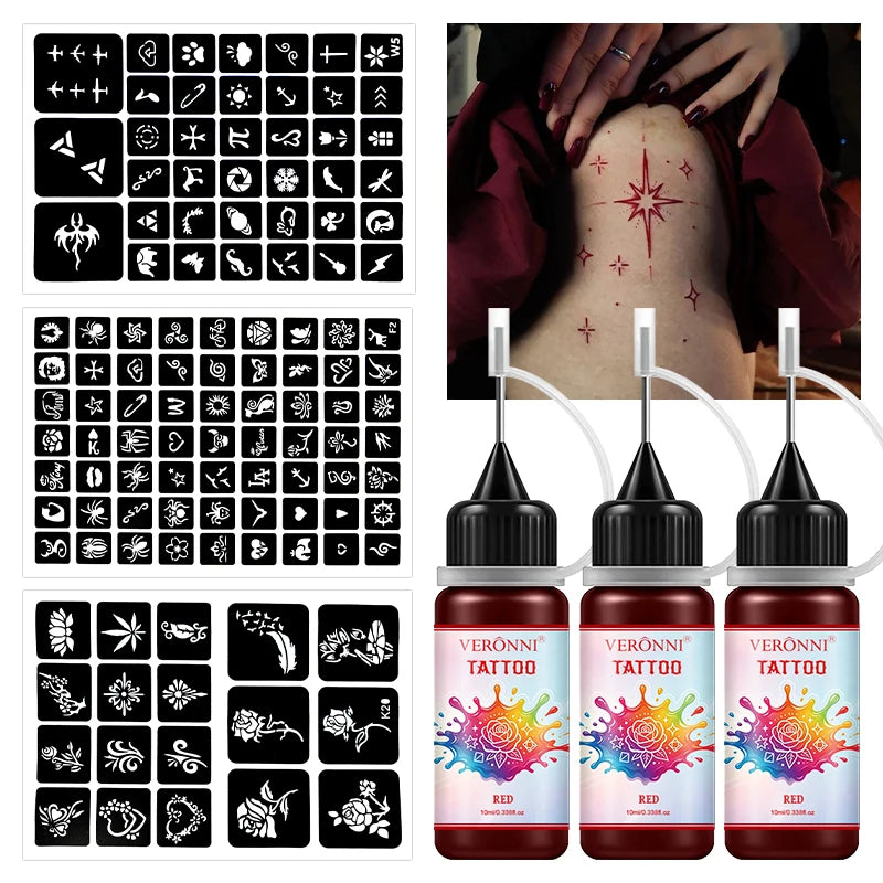Temporary Tattoo Ink Kit with Stencils for DIY Body Art - 23